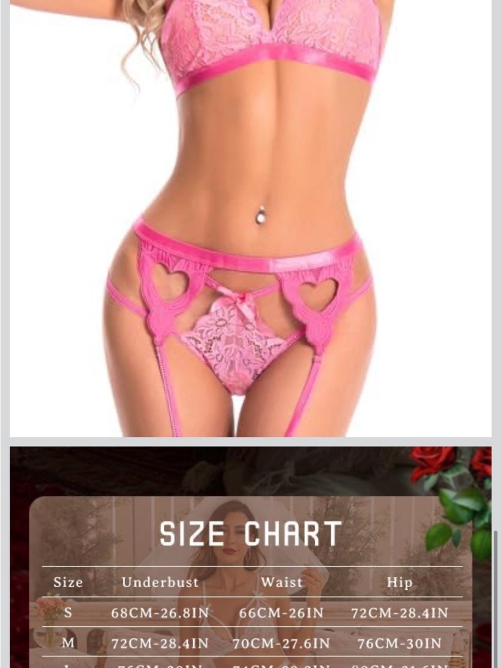 Avidlove Pink Lace Bralette & Heart Garter Panty Set - Women - Picture 3 of 9